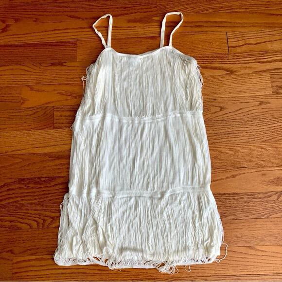 H&M FLAPPER FRINGE RETRO ART DECO 1920'S White Lined DRESS Women’s Size L - Picture 7 of 8